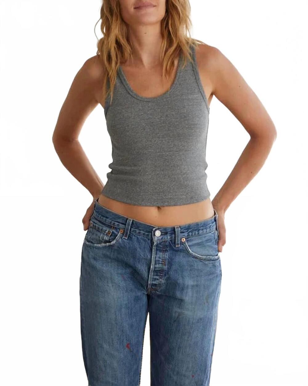NEW PERFECTWHITETEE blondie ribbed tank top in dark heather grey